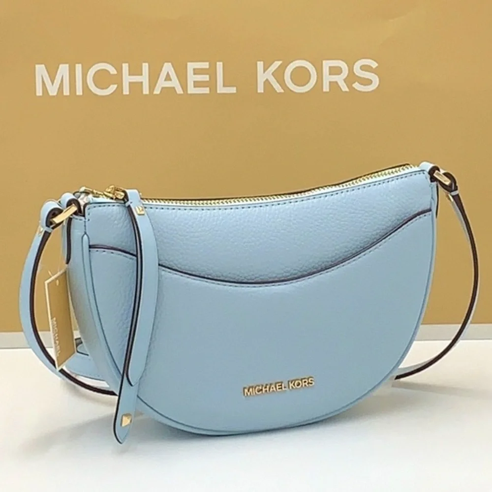 MICHAEL KORS Dover Small Half Moon Leather Crossbody Bag Vista Blue color